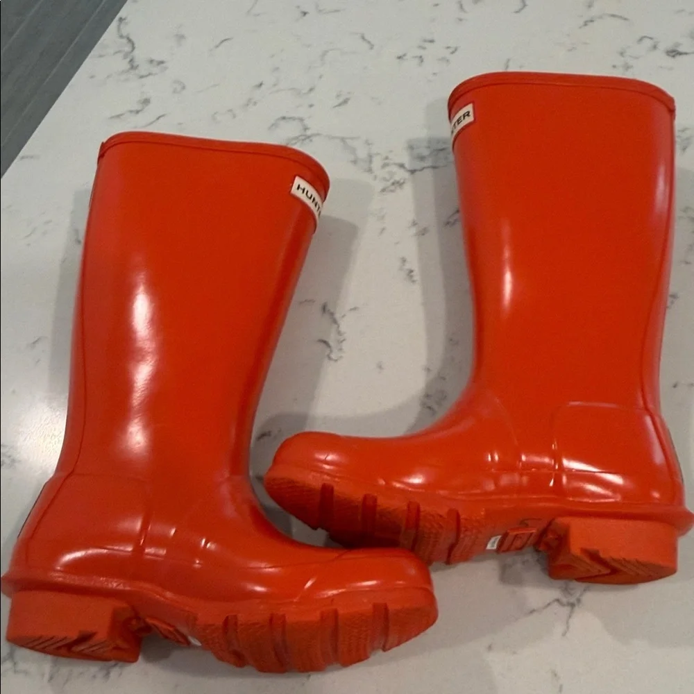 Hunter Tall Glossy Orange Rubber Rain Boots
